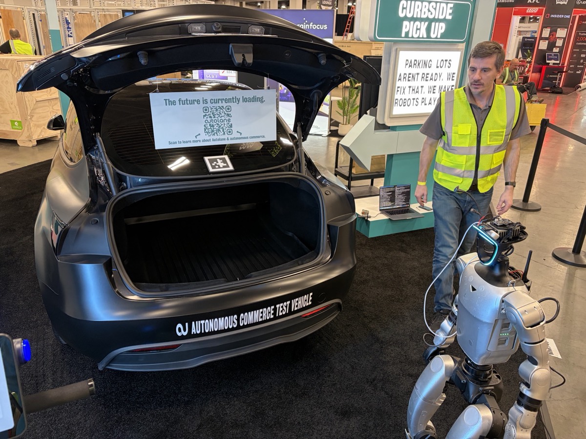 Unitree G1 humanoid robot demo at the Autolane ShopTalk booth